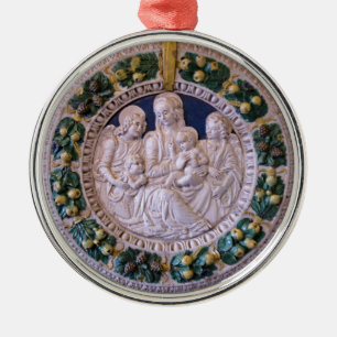 Ornement En Métal VIERGE AVEC ENFANT ET SAINTS Sapphire Bleu Rond