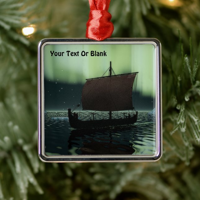 Ornement En Métal Viking Navire Et Lumières Du Nord (Arbre)