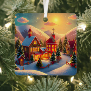 Ornement En Métal Vintage Christmas Snowy Village