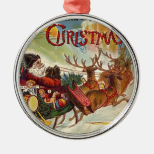 Ornement En Métal Vintage Santa Claus Reindeer