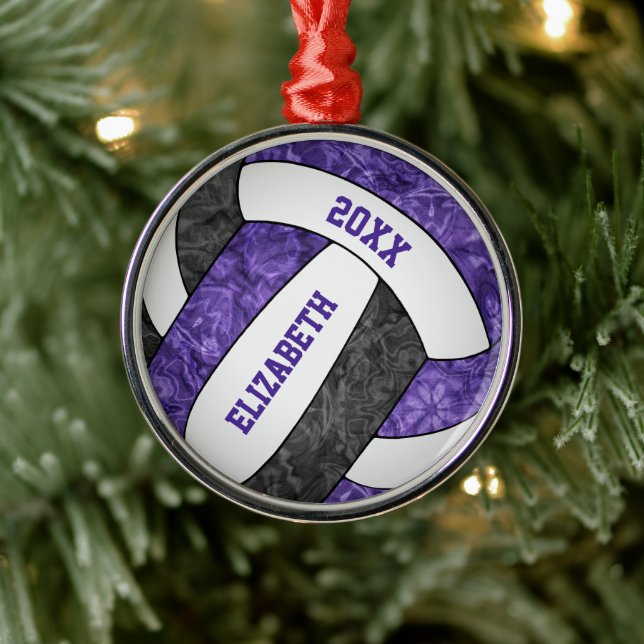 Ornement En Métal violet noir blanc volleyball girly sportive (Arbre)