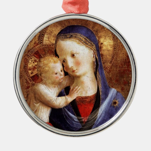 Ornement En Métal VIRGIN AVEC ENFANT, Sapphire Bleu Gem Noël (Devant)