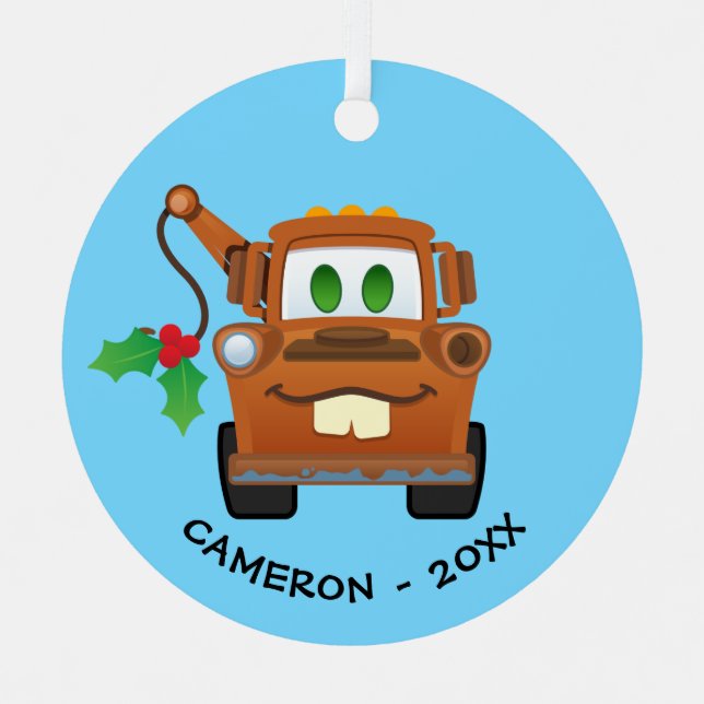 Ornement En Métal Voitures Noël | Camion de remorque (Recto)