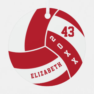 Ornement En Métal Volley-ball rouge foncé et blanc