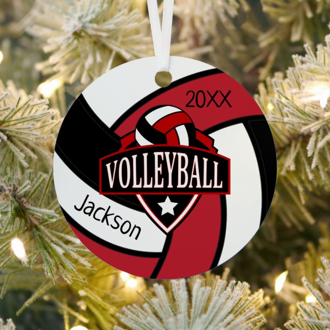 Ornement en métal 🏐 volleyball rouge et noir (Insitu)