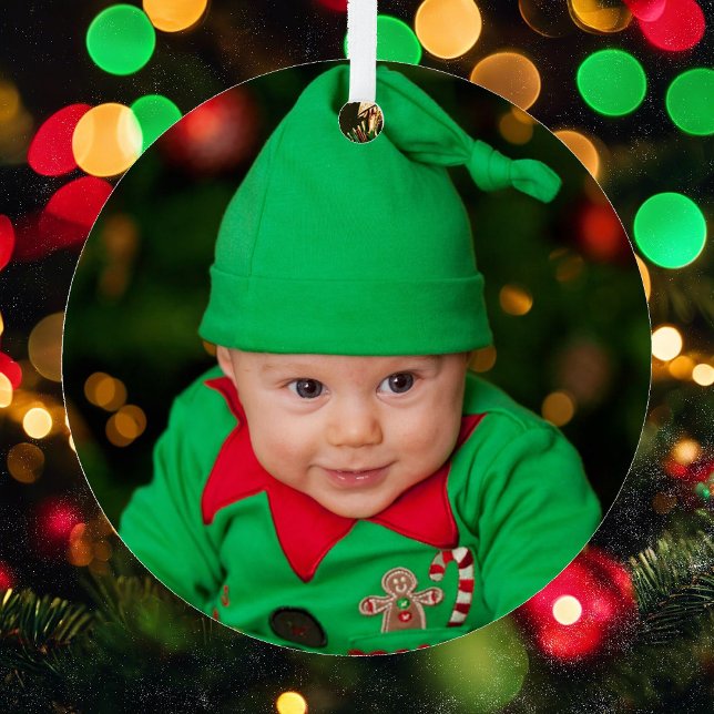 Ornement En Métal Votre photo Noël avec nom et année (Créateur téléchargé)