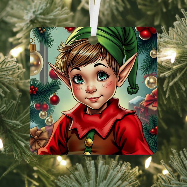Ornement En Métal Whimsical Cartoon Elf | Personalized Christmas (Insitu)