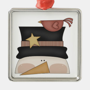 Ornement En Métal Whimsical Snowman et Cardinal Friend