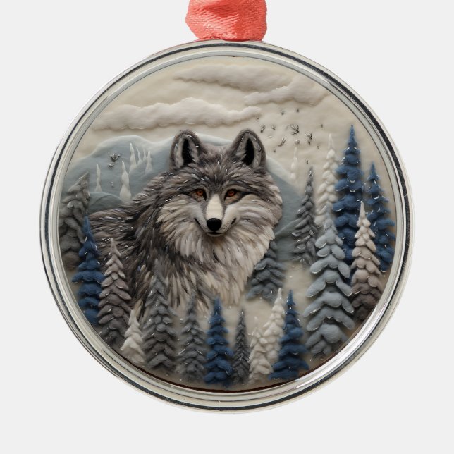 Ornement En Métal Wolf en 3D Bois Chirstmas animal (Devant)