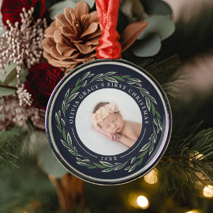 Ornement En Métal Wreath d'hiver Première photo de Noël du bébé