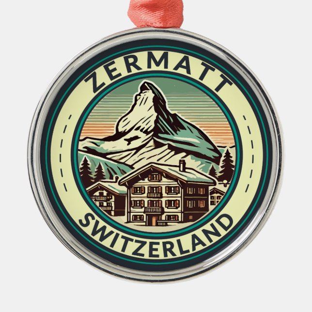 Ornement En Métal Zermatt Suisse Illustration Insigne d'art de voyag (Devant)