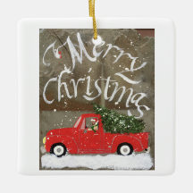 Ornement en porcelaine de Camion Rouge