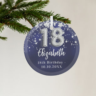 Ornement En Verre 18e anniversaire marine bleu argent étoiles