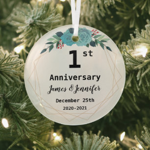 Ornement En Verre 1er anniversaire Mariage Noms et année personnali
