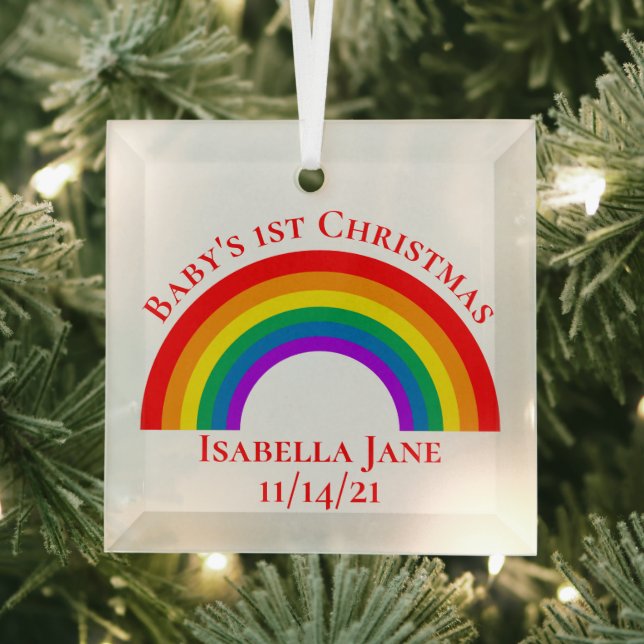 Ornement En Verre 1er Noël de bébé cadeau Rainbow personnalisé (Insitu)