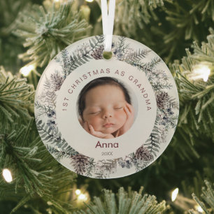 Ornement En Verre 1er Noël en photo de bébé de grand-mère