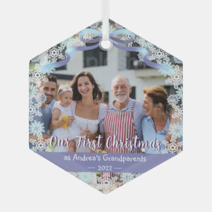 Ornement En Verre 1er Noël Nouveau Bébé Grand-parents bleu doux pour