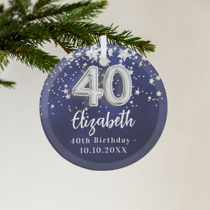 Ornement En Verre 40e anniversaire marine bleu argent étoiles