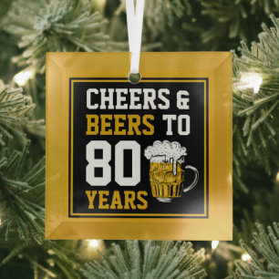 Ornement En Verre 80e anniversaire Cheers & Bières à 80 ans
