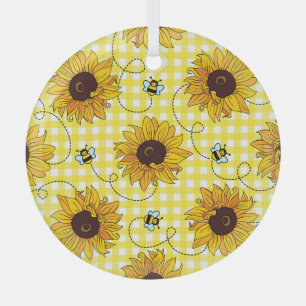 Ornement En Verre Abeilles, tournesols, à damiers, motif vintage.