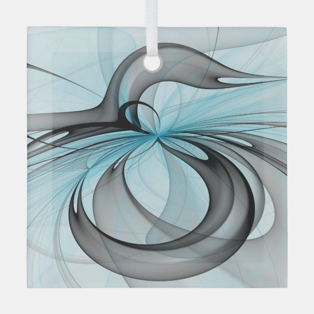 Ornement En Verre Abstrait Anthracite Gris Bleu Moderne Fractage Art (Recto)