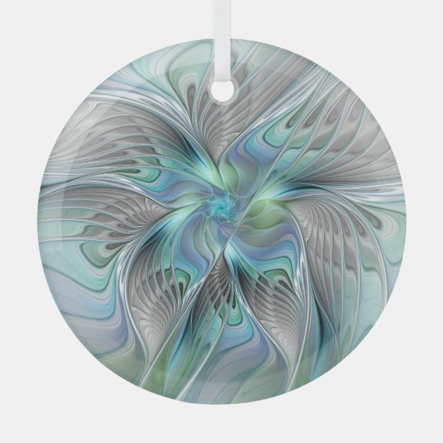 Ornement En Verre Abstrait Bleu Vert Papillon Imaginaire Fractal Art (Recto)