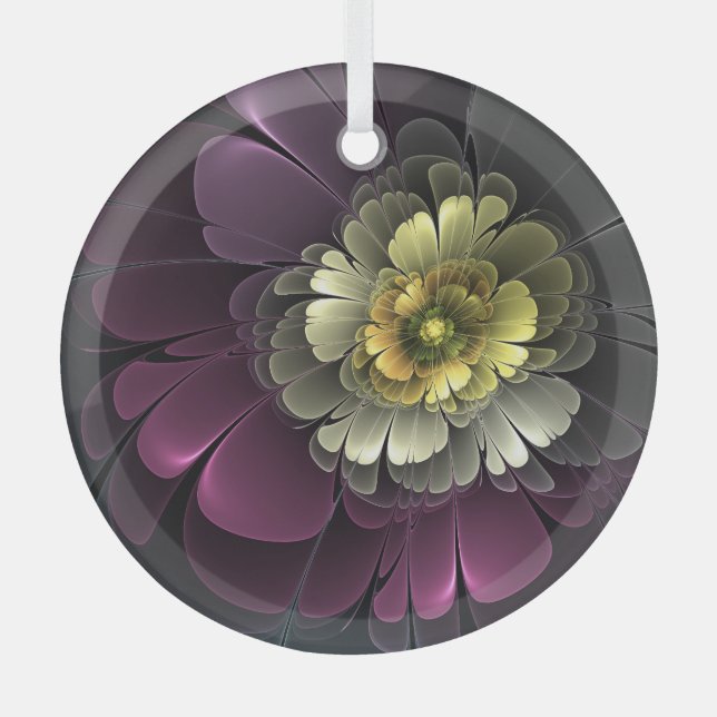 Ornement En Verre Abstrait Purpur Kaki Cercle de fleurs fractales gr (Recto)
