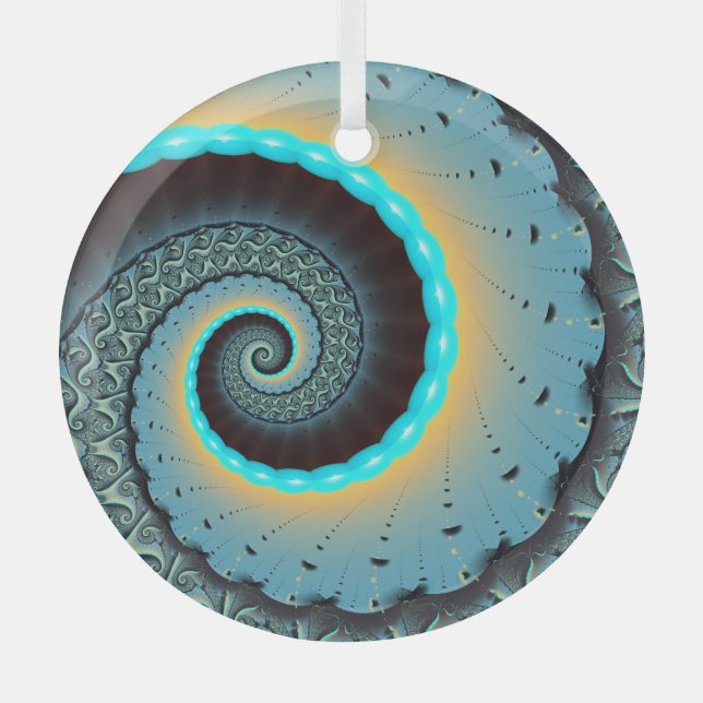 Ornement En Verre Abstraite spirale d'art fractal bleu turquoise ora (Recto)