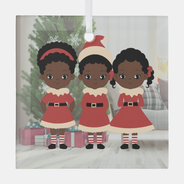 Ornement En Verre Adorable African American Christmas Ornament (Recto)