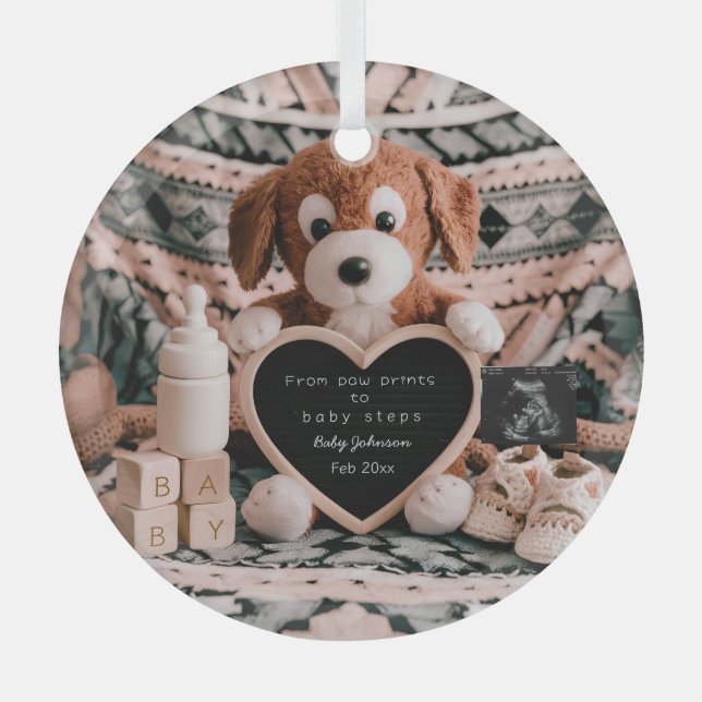 Ornement En Verre Adorable chiot ploucheux faire-part de grossesse (Recto)