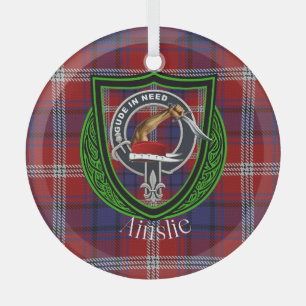 Ornement En Verre Ainslie Scottish Clan Tartan & Crest