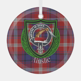 Ornement En Verre Ainslie Scottish Clan Tartan & Crest