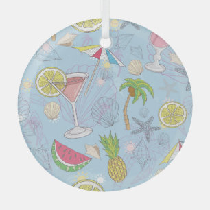 Ornement En Verre Amusant Été, Cocktail Motif sans Seamless.