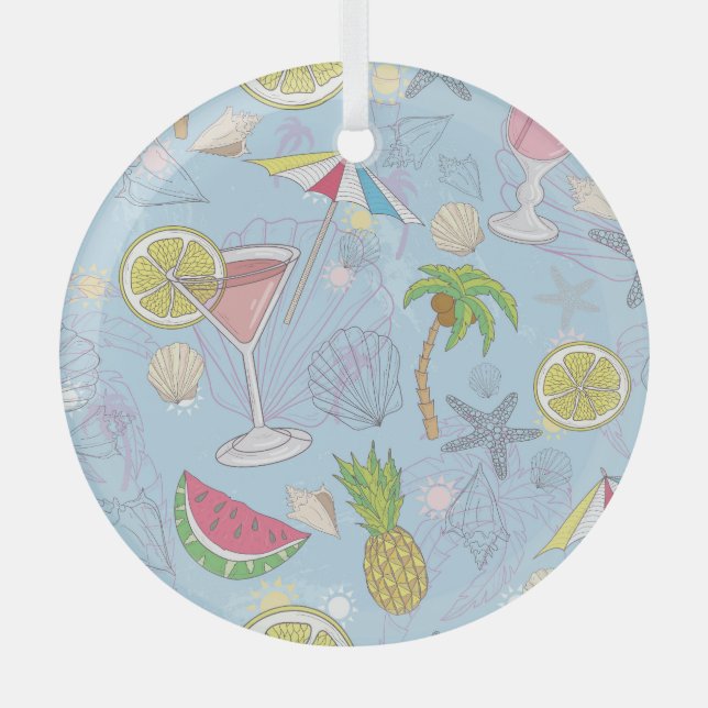 Ornement En Verre Amusant Été, Cocktail Motif sans Seamless. (Recto)