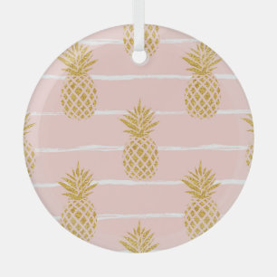 Ornement En Verre Ananas en or, Arrière - plan d'été rayé.
