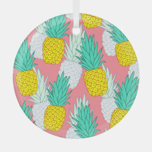 Ornement En Verre Ananas Tropical : Rouge Cartoon Chic.