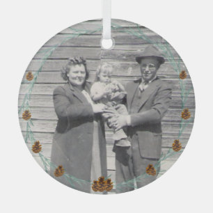 Ornement En Verre Ancêtres Famille Photo Pinecones et Boughs
