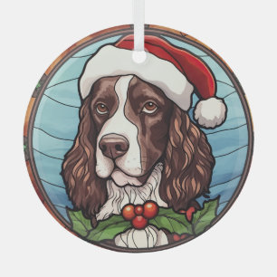 Ornement En Verre Anglais Springer Spaniel Vitrail Noël