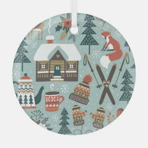 Ornement En Verre Animaux forestiers : Hiver Vintage sans couture.