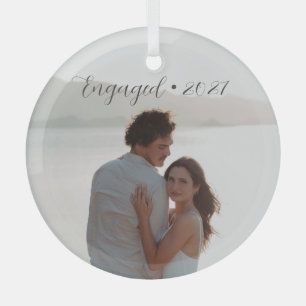 Ornement En Verre Année personnalisée Couple engagé Script de Noël