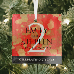 Ornement En Verre Anniversaire élégant du 2ème Mariage Garnet