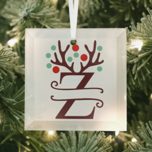 Ornement En Verre Antlers de rennes personnalisés Nom "Z"