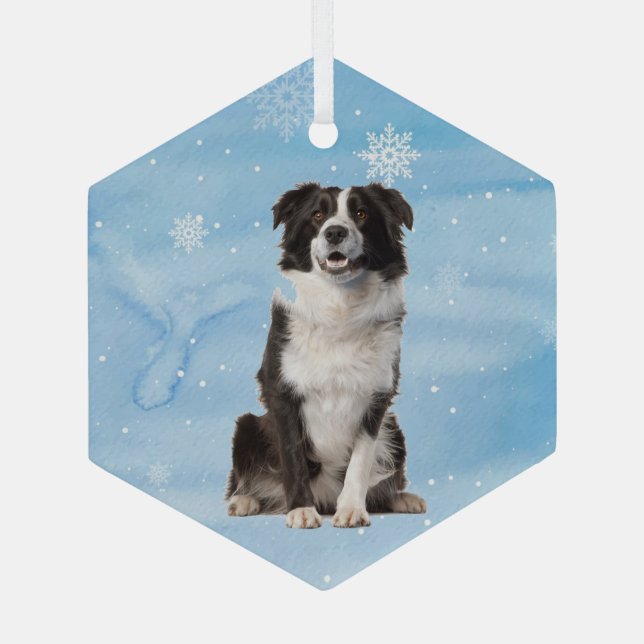 Ornement En Verre Aquarelle Bordure Collie chien animal (Verso)