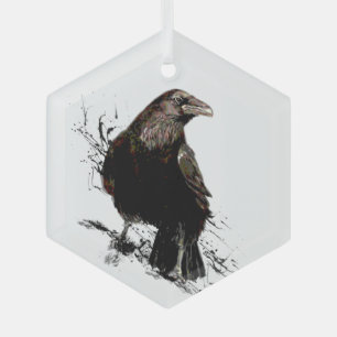 Ornement En Verre Aquarelle Corbeau Faune Nature Oiseau