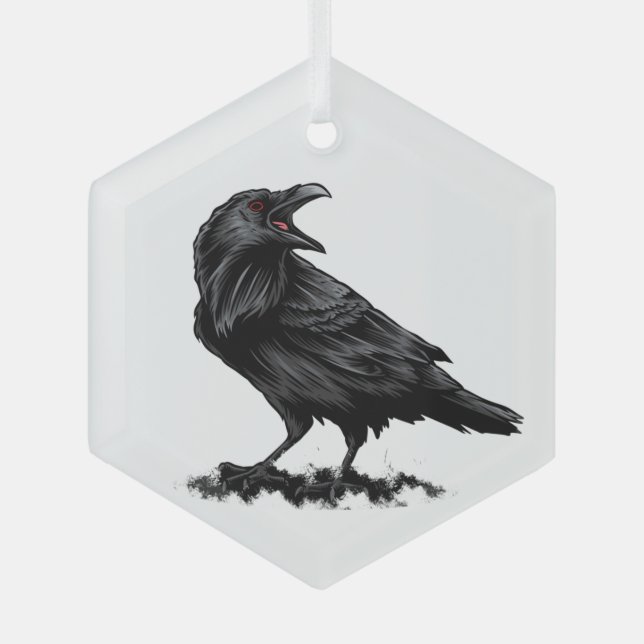 Ornement En Verre Aquarelle Corbeau Oiseaux Verre Ornement (Recto)