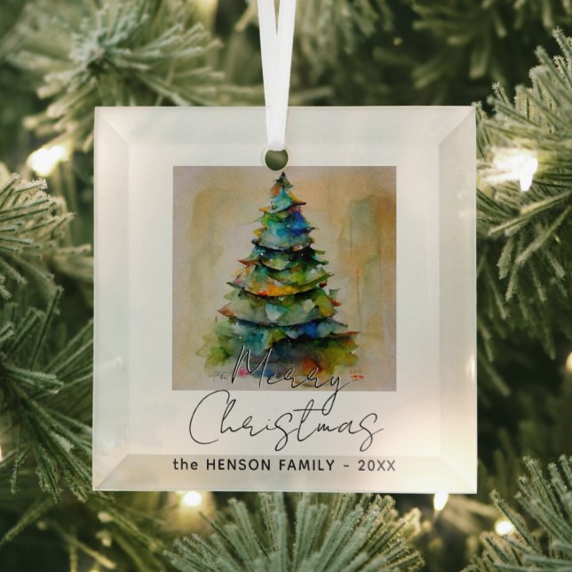 Ornement En Verre Aquarelle de fête Arbre de Noël Dessin artistique (Insitu)