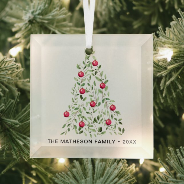Ornement En Verre Aquarelle Feuillage de Noël Arbre personnalisé (Insitu)