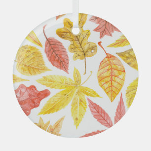 Ornement En Verre Aquarelle feuilles d'automne, motif coloré.