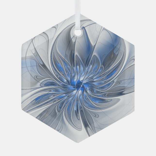 Ornement En Verre Aquarelle gris bleu Abstrait Fractal Art Flower (Recto)