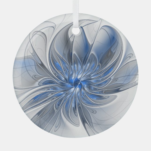Ornement En Verre Aquarelle gris bleu Abstrait Fractal Art Flower (Recto)